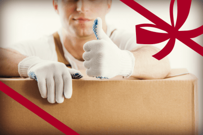 Mover with Box Giving Thumbs Up | 3GuysMoving.com